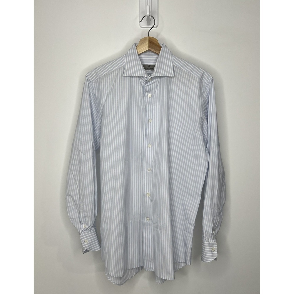 Canali Button Up Shirt Lot Of 2 Mens 41-16 Check Striped Long Sleeve Designer - Picture 3 of 16